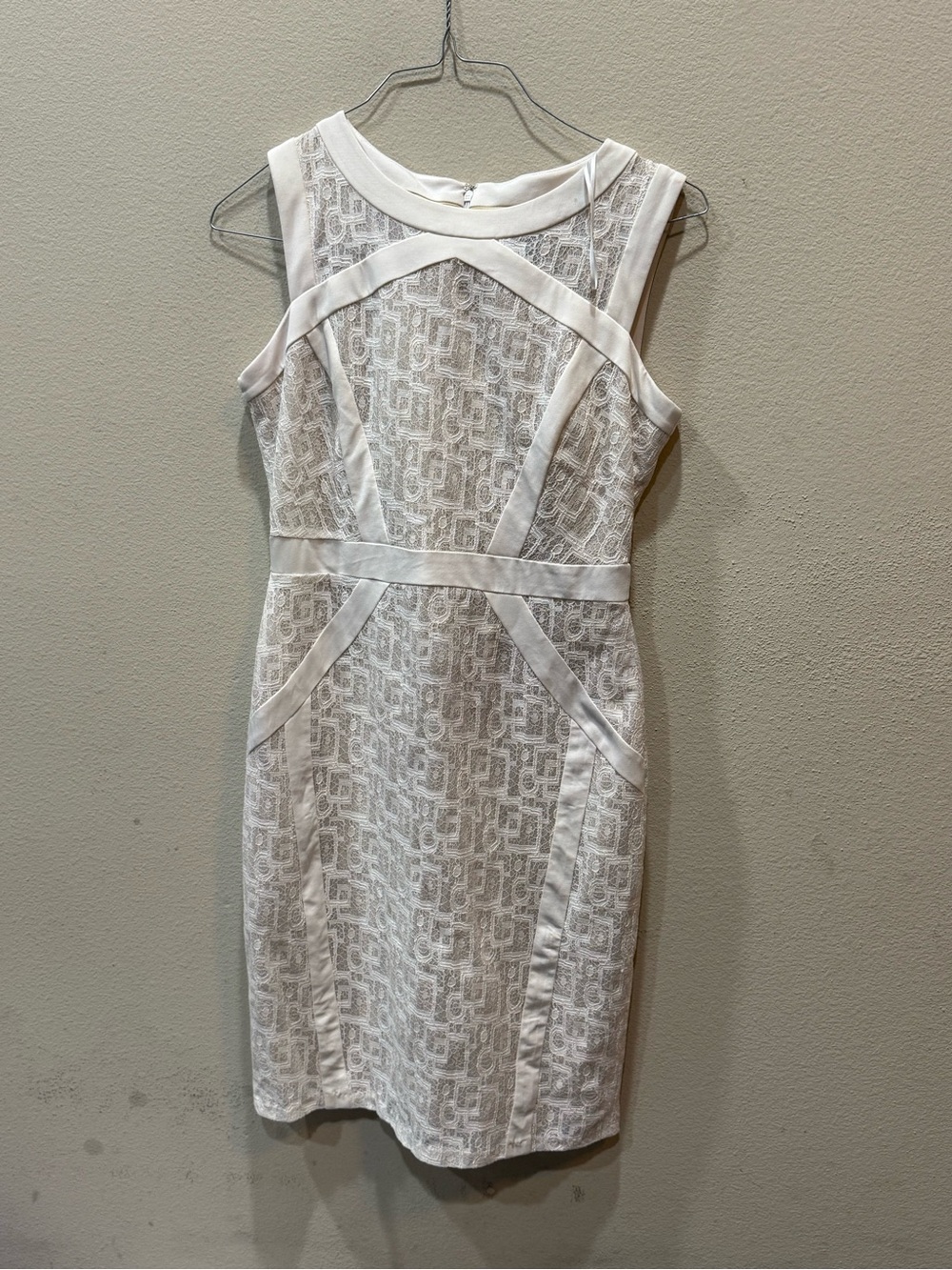 JAX Off-White Ivory Stretch Lace Sheath Wedding Social Cocktail Dress 6
